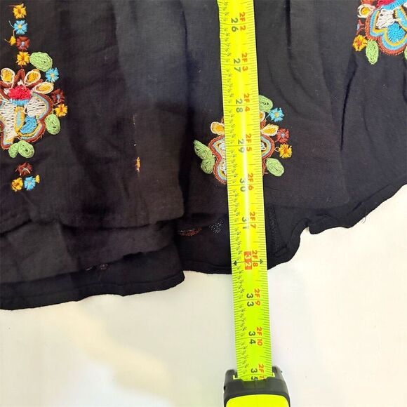 Free People XS Black Embroidered Bohemian Swing Mini Dress Long Sleeve - Picture 5 of 7